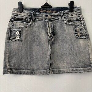Y2K Grunge Funkhouse Vintage Grey Skater denim mini Punk Festival skirt XS-Small